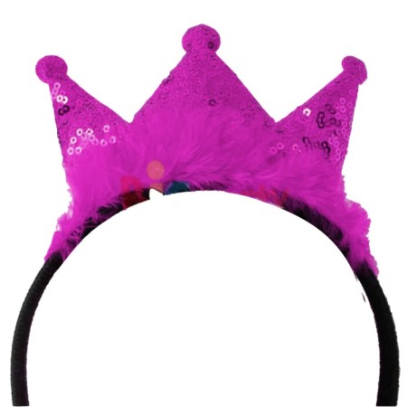 Pullu Tüylü Kraliçe Taç Fuşya