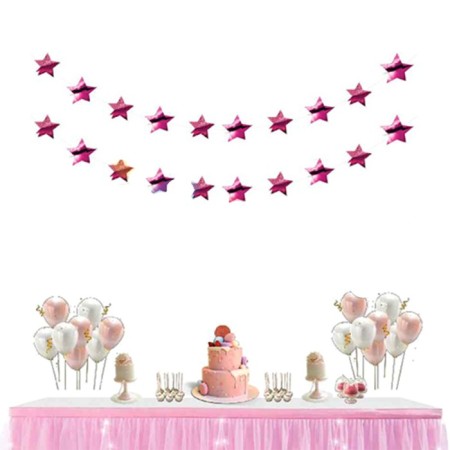 Yıldız Süs 3 Boyutlu Sıralı Pembe 150 cm 2 li