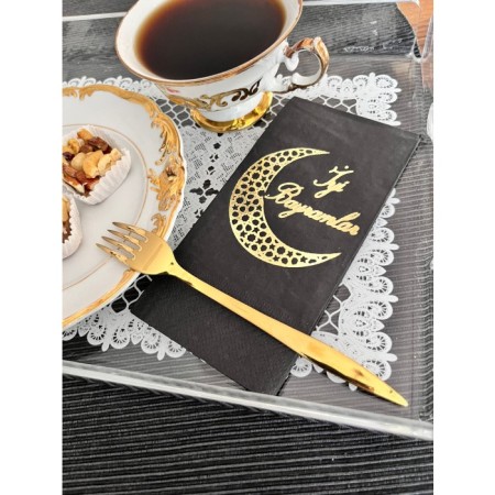 Gold Yaldızlı Siyah İyi Bayramlar Peçete 16 Adet