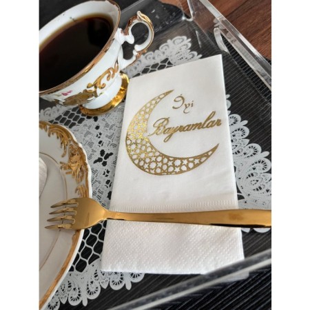 Gold Yaldızlı Beyaz İyi Bayramlar Peçete 16 lı