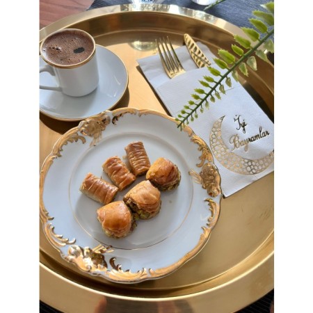 Gold Yaldızlı Beyaz İyi Bayramlar Cepli Aır Touch Peçete 12 lı 40x40