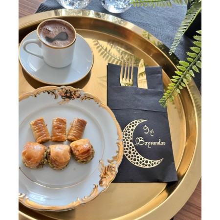 Gold Yaldızlı Siyah İyi Bayramlar Cepli Aır Touch Peçete 12 lı 40x40