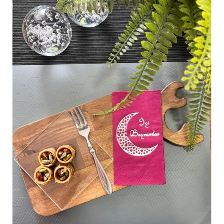 Gümüş Yaldızlı Bordo İyi Bayramlar Peçete 16 lı