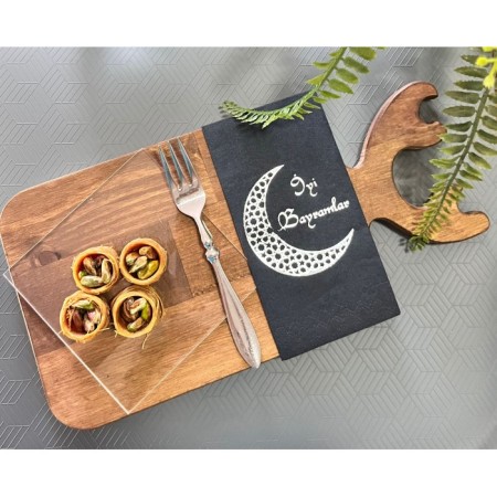 Gümüş Yaldızlı Siyah İyi Bayramlar Peçete 16 Adet