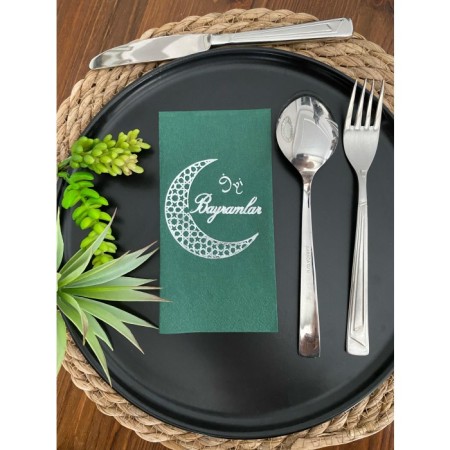 Gümüş Yaldızlı Yeşil İyi Bayramlar Peçete 16 lı