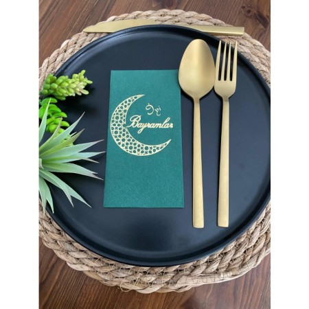 Gold Yaldızlı Yeşil İyi Bayramlar Peçete 16 lı