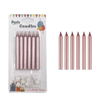 Rose Gold İnce Mum 8 cm 6 lı