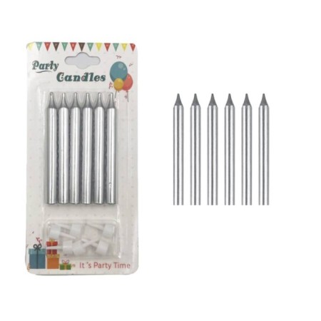 Gümüş İnce Mum 8 cm 6 lı