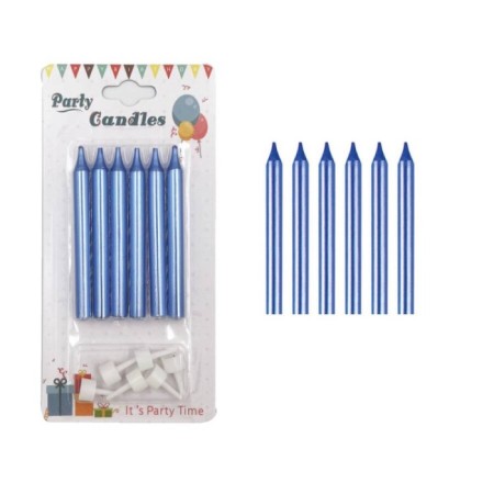 Mavi İnce Mum 8 cm 6 lı