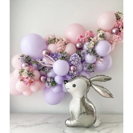 Gümüş Tavşan Pembe Lila Makaron Balon Seti