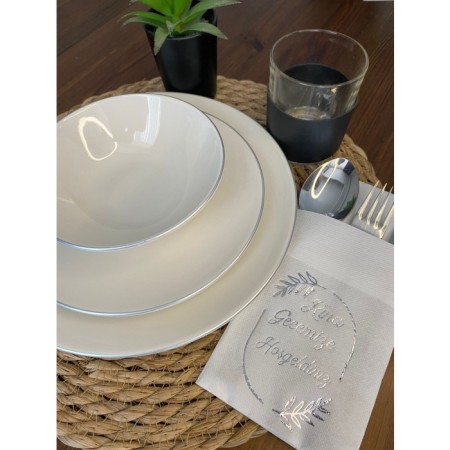 Gümüş Yaldızlı Beyaz Çerçeveli Kına Gecemize Hoşgeldiniz Cepli Peçete 12 Adet 40x40