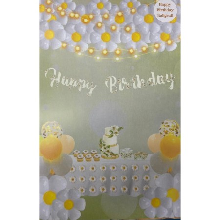 Papatya Temalı Happy Bırthday Kaligrafi Banner  110x20 cm