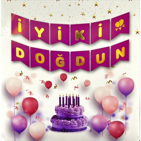 İyi Ki Doğdun Gold Yaldızlı Mor Banner