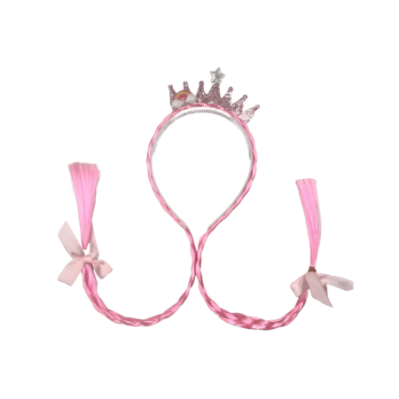 Saçlı Gökkuşağı Prenses Model Taç Pembe 40 cm