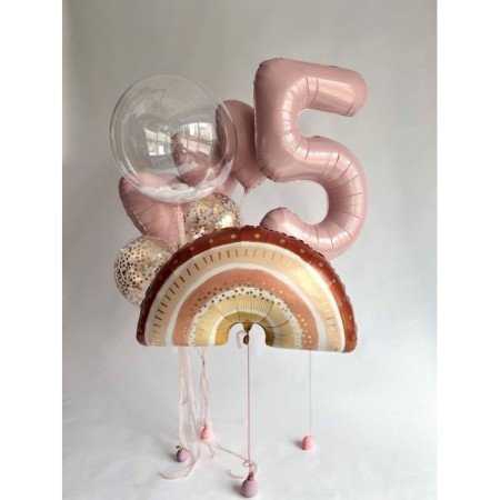 Pembe Yaş Boho Gökkuşağı Kalp Temalı Balon Seti