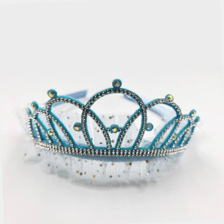 Prenses Tüllü Taşlı Taç Mavi