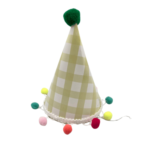 Ponponlu Ekose Desenli Karton Yeşil Şapka 17 cm