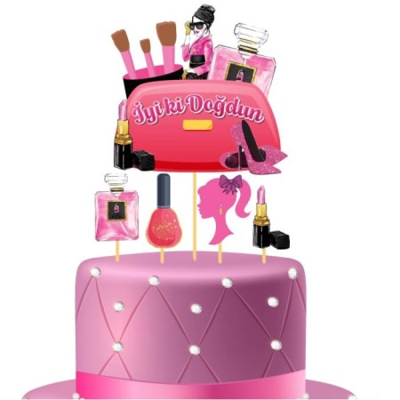 Pink Star Temalı Pasta Süsü Kürdan 5 li