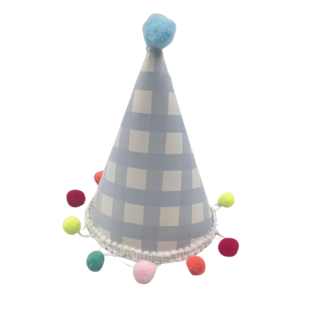 Ponponlu Ekose Desenli Karton Mavi Şapka 17 cm