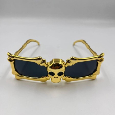 Halloween Plastik İskelet Kemik Model Gözlük Gold