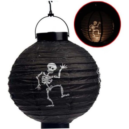 Halloween Japon Feneri Led Pilli 20 cm Siyah İskelet