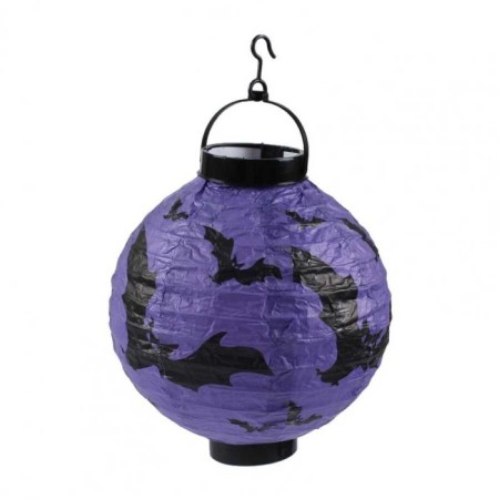 Halloween Japon Feneri Led Pilli 20 cm Mor Yarasa