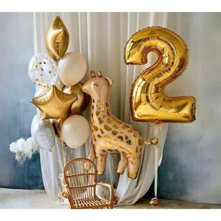 Gold 2 Yaş Benekli Zürafa Temalı Balon Seti