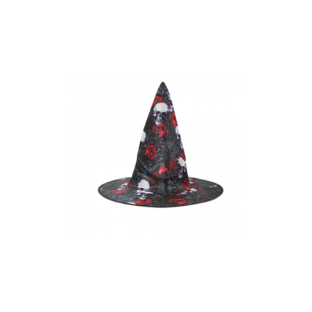 cadı Şapkası Baz Kuru Kafa ve Gül Baskılı
