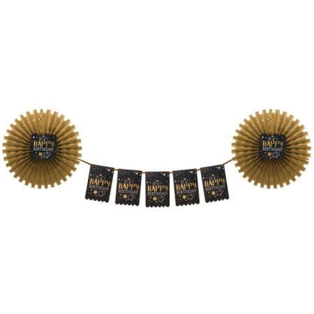 Yelpaze Süs Seti Happy Bırthday Altın