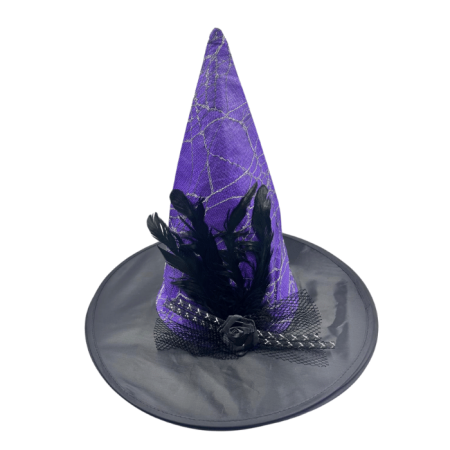 Cadı Şapkası Çiçekli Tüylü Model Mor
