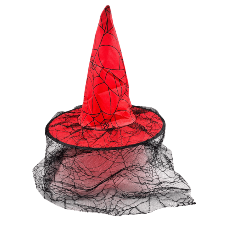 Cadı Şapkası Kırmızı Kadife Tüllü