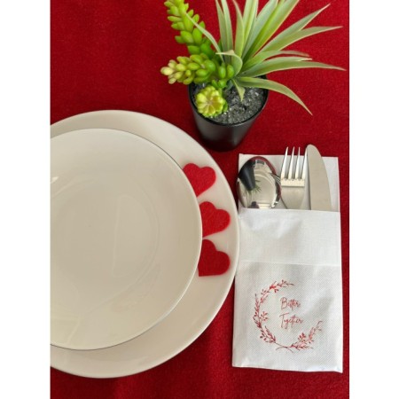 Kırmızı Yaldızlı Beyaz Better Together Cepli Peçete 12 Adet 40x40