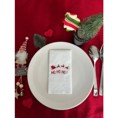Kırmızı Yaldızlı Beyaz Yılbaşı Ho Ho Ho Yazılı Peçete 16 Adet