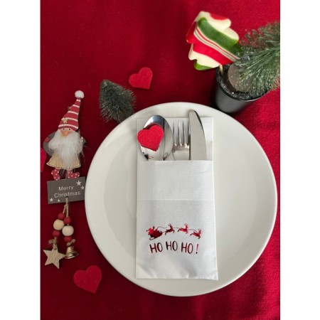 Kırmızı Beyaz Cepli Aır Touch Yılbaşı Ho Ho Ho Yazılı Peçete 12 Adet 40x40