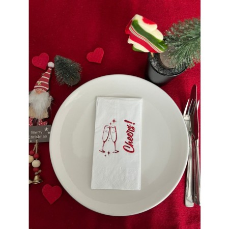 Kırmızı Yaldızlı Beyaz Yılbaşı Cheers Peçete 16 lı