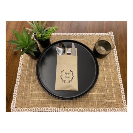 Siyah Yaldızlı Afiyet Olsun 12 li Kraft Renkli Kağıt Cepli Peçete