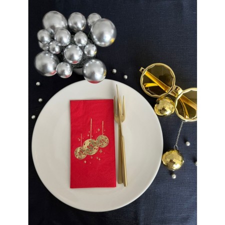 Gold Yaldızlı Kırmızı Disco Topu Peçete 16 Adet