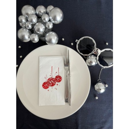 Kırmızı Yaldızlı Beyaz Disco Topu Peçete 16 Adet