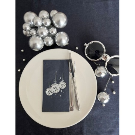 Gümüş Yaldızlı Siyah Disco Topu Peçete 16 Adet