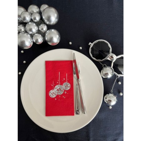 Gümüş Yaldızlı Kırmızı Disco Topu Peçete 16 Adet