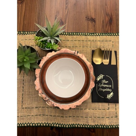 Gold Yaldızlı Siyah İftar Soframıza Hoşgeldiniz Cepli Peçete 12 Adet 40x40