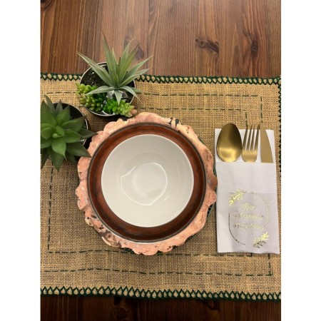 Gold Yaldızlı Beyaz İftar Soframıza Hoşgeldiniz Cepli Peçete 12 Adet 40x40