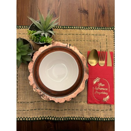 Gold Yaldızlı Kırmızı İftar Soframıza Hoşgeldiniz Cepli Peçete 12 Adet 40x40