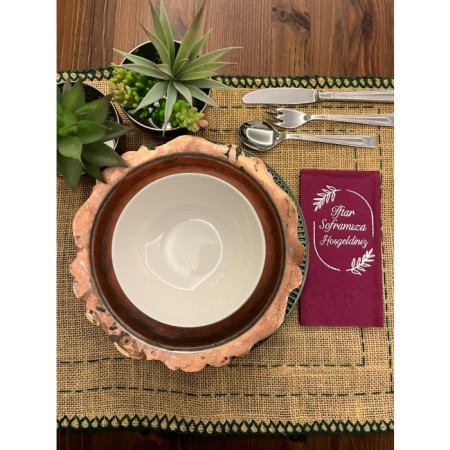 Gümüş Yaldızlı Bordo İftar Soframıza Hoşgeldiniz Garson Peçete 16 Adet