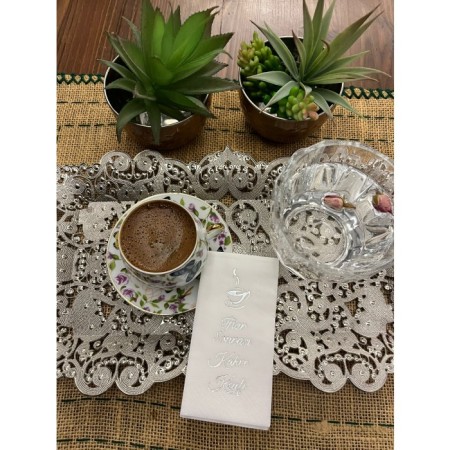 Gümüş Yaldızlı Beyaz İftar Sonrası Kahve Keyfi Peçete 6x12 cm