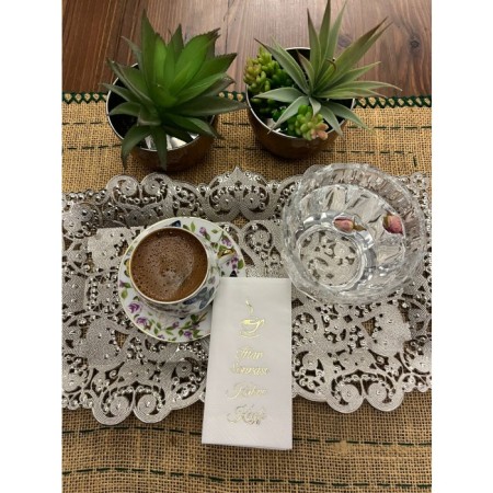 Gold Yaldızlı Beyaz İftar Sonrası Kahve Keyfi Peçete 6x12 cm