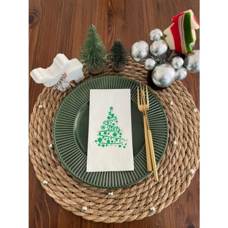 Yeşil Yaldızlı Beyaz  Çam Ağacı Peçete 16 lı