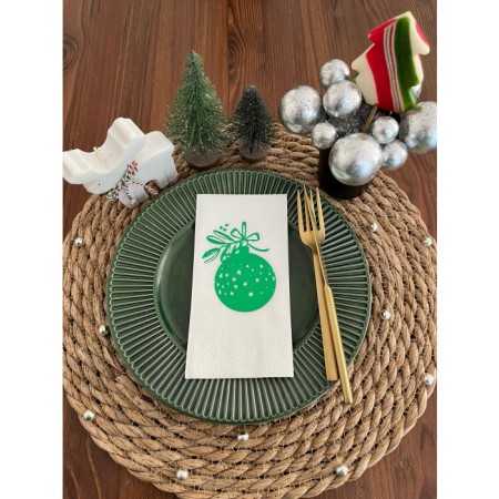 Yeşil Yaldızlı Beyaz Çam Ağacı Süsü Peçete 16 lı