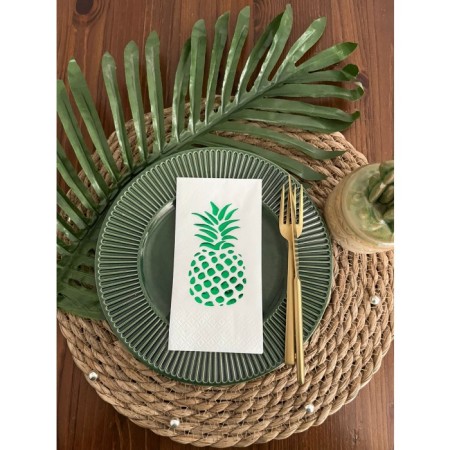 Gold Yaldızlı Beyaz Ananas Garson Peçete 16 lı
