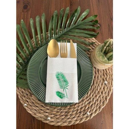 Yeşil Beyaz Cepli Palmiye Peçete 12 Adet 40x40